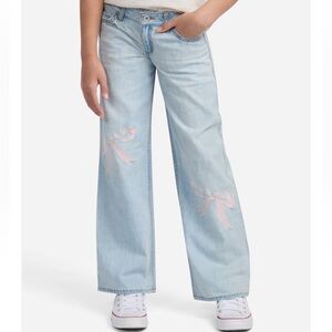 Abercrombie Kids Light Blue low rise baggy Jeans with Pink Bow Details